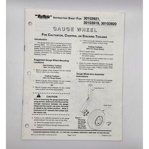 Buffalo, Fleischer Mfg. 30103921,‎ 30103919, 30103920 Gauge Wheel Instructions